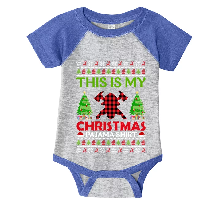 This Is My Firefighter Xmas Pajama Ugly Sweater Christmas Cute Gift Infant Baby Jersey Bodysuit