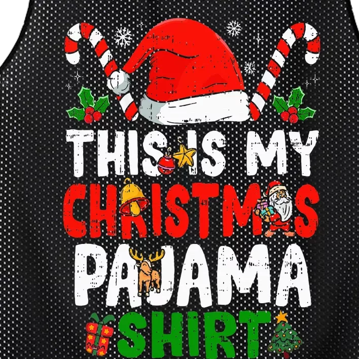 This Is My Christmas Pajama  Funny Christmas Mesh Reversible Basketball Jersey Tank