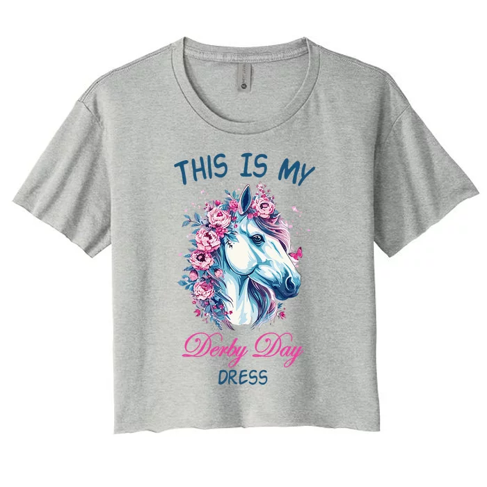 This Is My Derby Day Dress Flowers Butterfly Horse Racing Women's Crop Top Tee