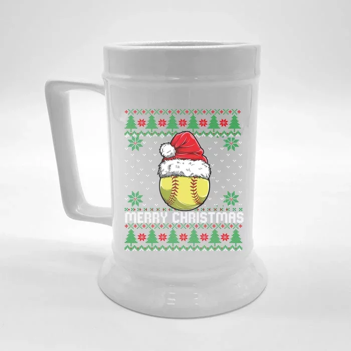 This Is My Christmas Pjamama Softball With Santa Hat Xmas Meaningful Gift Front & Back Beer Stein