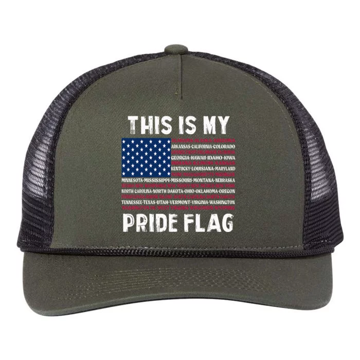 This Is My Pride Flag USA US Flag Patriotic Retro Rope Trucker Hat Cap