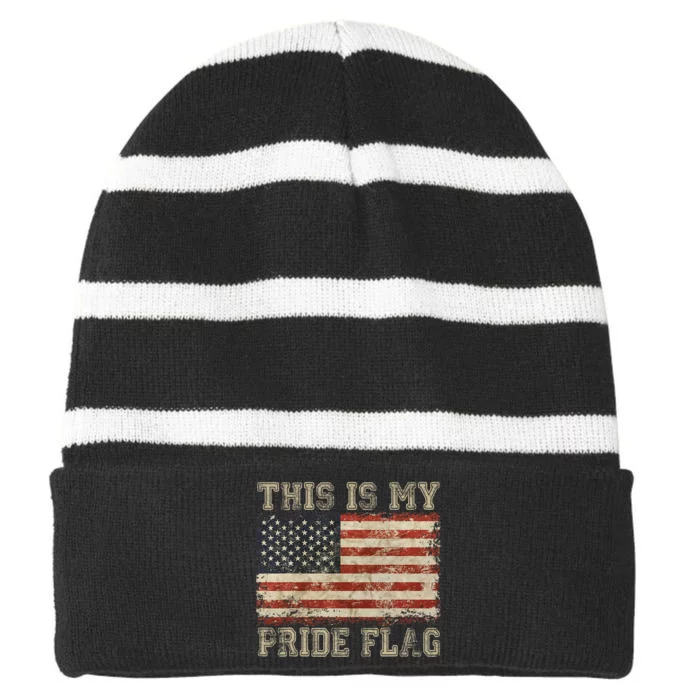 This Is My Pride Flag Usa American 4th Of July Patriotic Striped Beanie with Solid Band