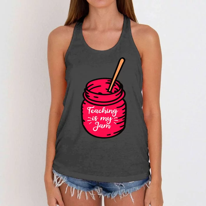 Teaching is My Jam Funny Back to School Teacher Kindergarten Women's Knotted Racerback Tank