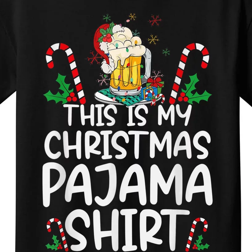 This Is My Christmas Pajama Shirt Beer Santa Hat Kids T-Shirt