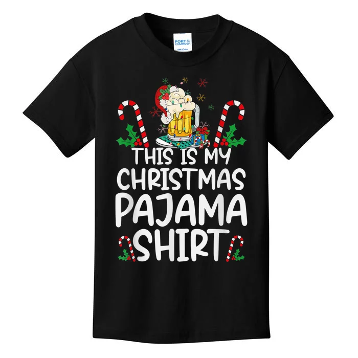 This Is My Christmas Pajama Shirt Beer Santa Hat Kids T-Shirt