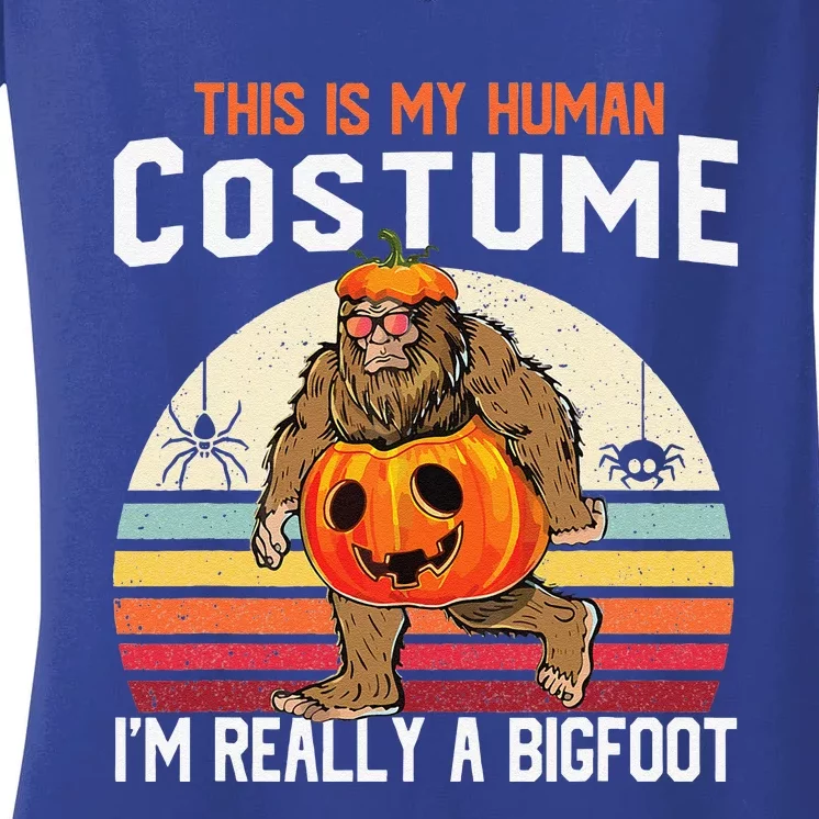 This Is My Human Costume Halloween Bigfoot WoBigfoot Gift Women's V-Neck T-Shirt