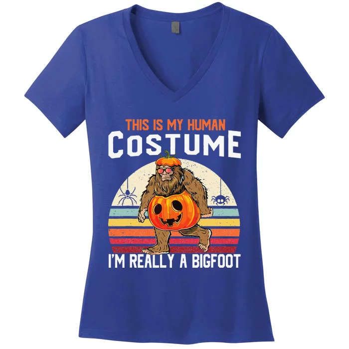 This Is My Human Costume Halloween Bigfoot WoBigfoot Gift Women's V-Neck T-Shirt