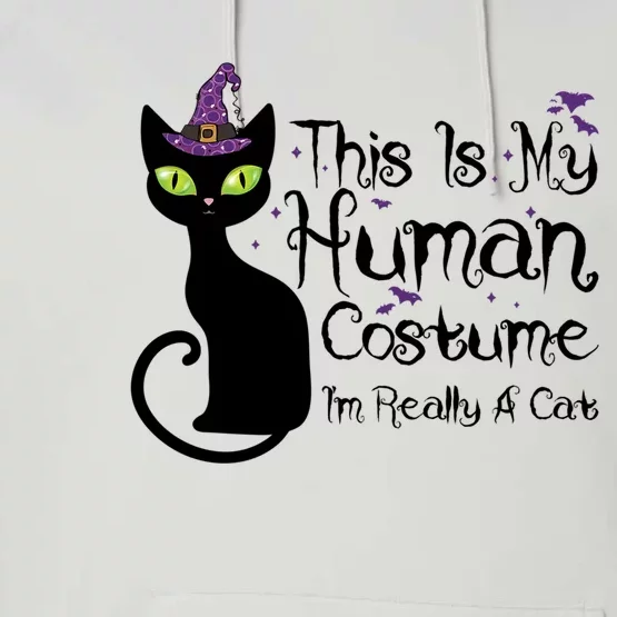 This Is My Hu Costume IM Really A Cat Black Cat Witch Funny Gift Performance Fleece Hoodie