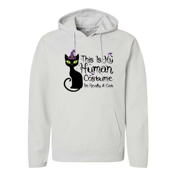 This Is My Hu Costume IM Really A Cat Black Cat Witch Funny Gift Performance Fleece Hoodie