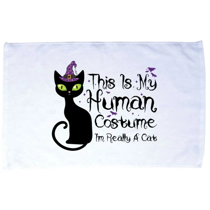 This Is My Hu Costume IM Really A Cat Black Cat Witch Funny Gift Microfiber Hand Towel