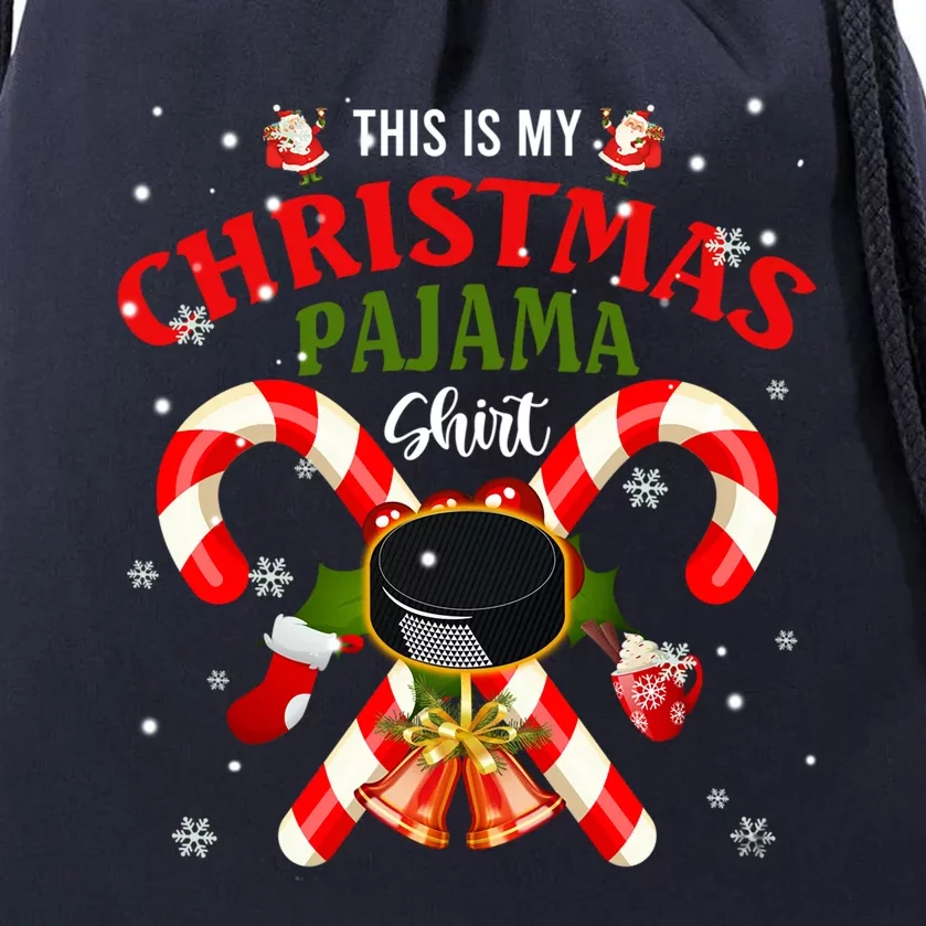 This Is My Christmas Pajama Gift Santa Ice Hockey Players Gift Drawstring Bag