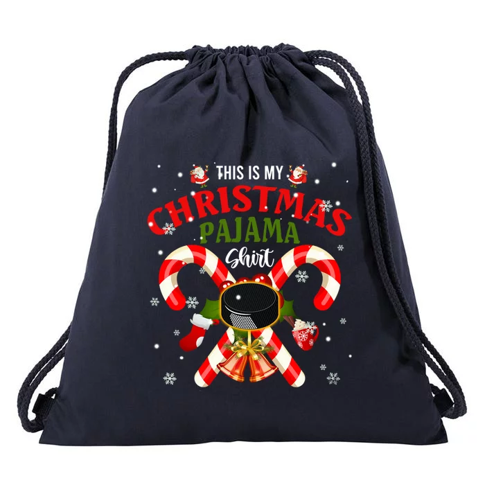 This Is My Christmas Pajama Gift Santa Ice Hockey Players Gift Drawstring Bag