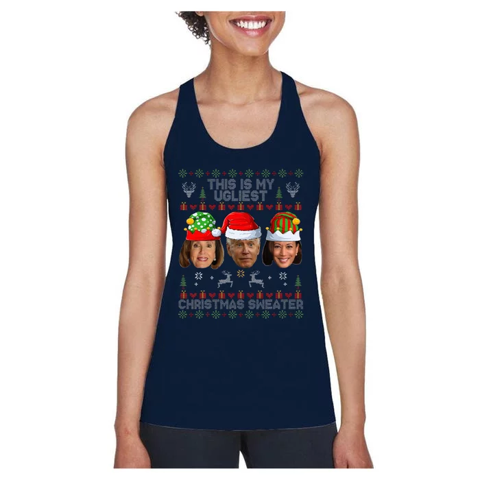 This Is My Ugliest Christmas Sweater Funny Joe Biden Kamala Women's Racerback Tank