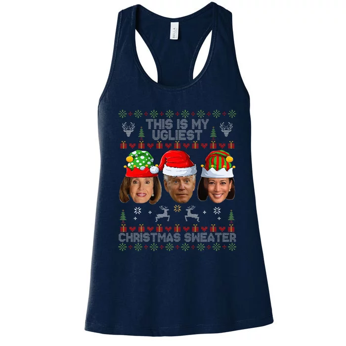 This Is My Ugliest Christmas Sweater Funny Joe Biden Kamala Women's Racerback Tank