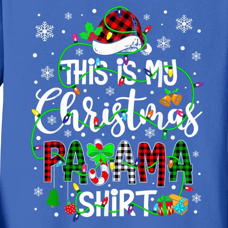 This Is My Christmas Pajama Matching Family Xmas Lights Kids Long Sleeve Shirt