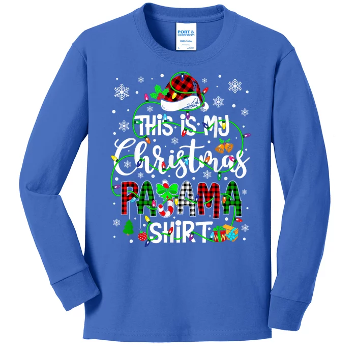 This Is My Christmas Pajama Matching Family Xmas Lights Kids Long Sleeve Shirt