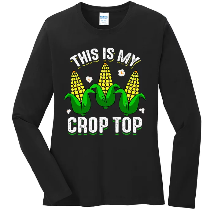 This Is My Retro Crop Top Corny Funny Corn Halloween Bday Ladies Long Sleeve Shirt