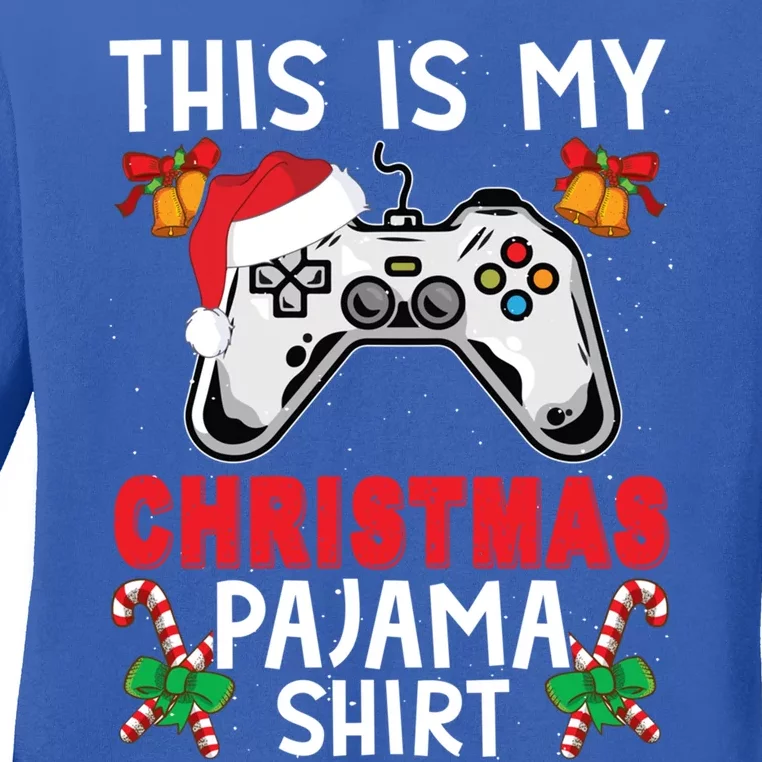 This Is My Christmas Pajama Santa Hat Gamer Video Game Great Gift Ladies Long Sleeve Shirt