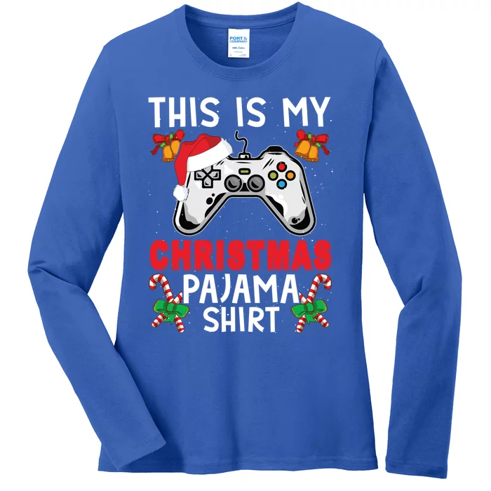 This Is My Christmas Pajama Santa Hat Gamer Video Game Great Gift Ladies Long Sleeve Shirt