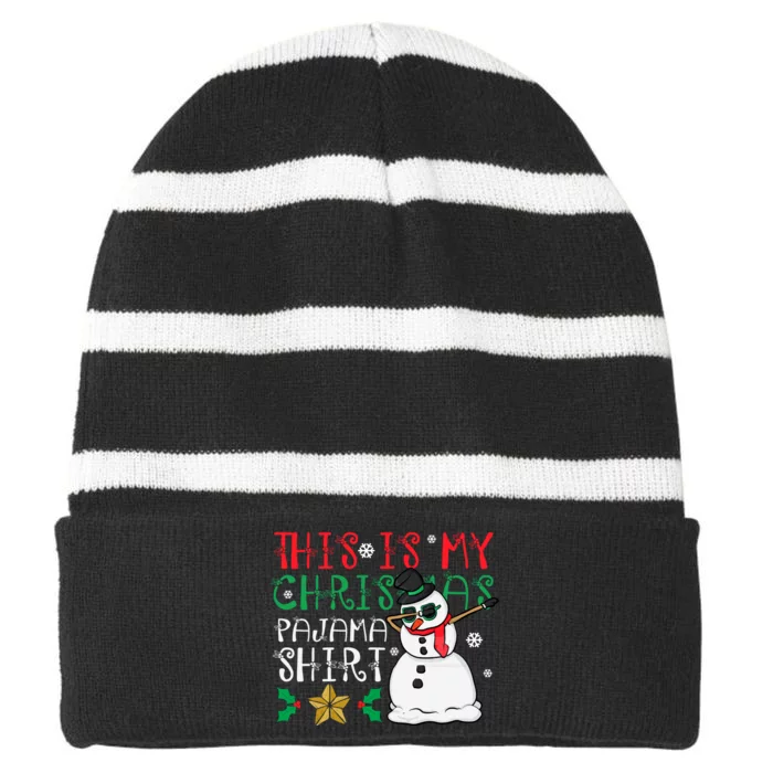 This Is My Christmas Pajama Holiday Striped Beanie with Solid Band