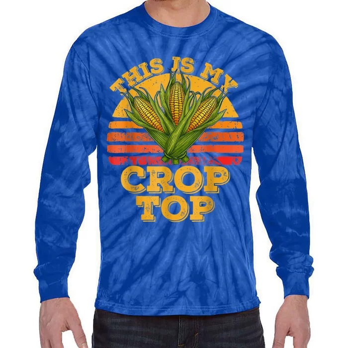 This Is My Crop Top Funny Farmer Farming Corn Lover Retro Tie-Dye Long Sleeve Shirt