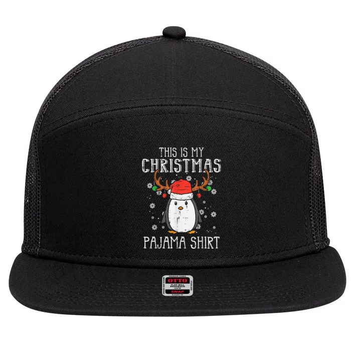 This Is My Christmas Pajama Shirt Penguin Xmas 7 Panel Mesh Trucker Snapback Hat