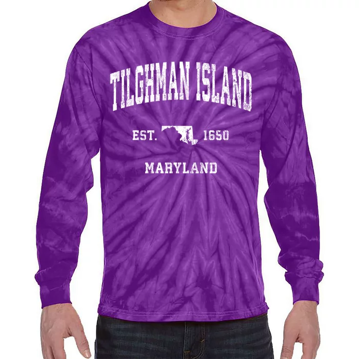 Tilghman Island Maryland Md Vintage Athletic Tie-Dye Long Sleeve Shirt