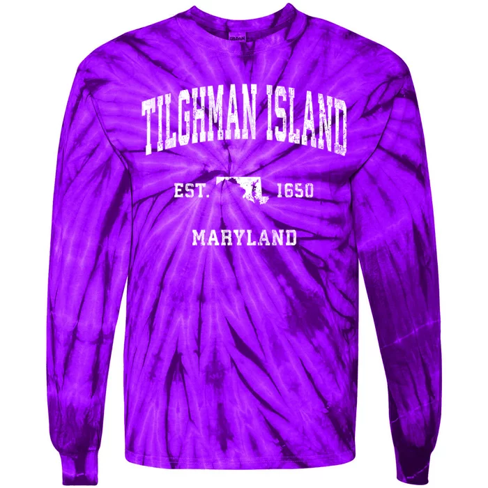 Tilghman Island Maryland Md Vintage Athletic Tie-Dye Long Sleeve Shirt