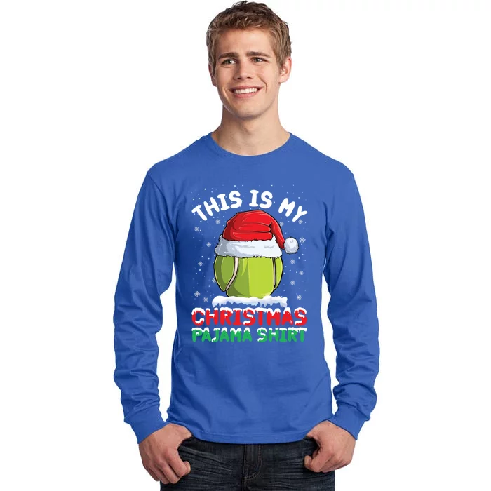 This Is My Christmas Pajama Gift Tennis Ball Santa Hat Xmas Cool Gift Tall Long Sleeve T-Shirt