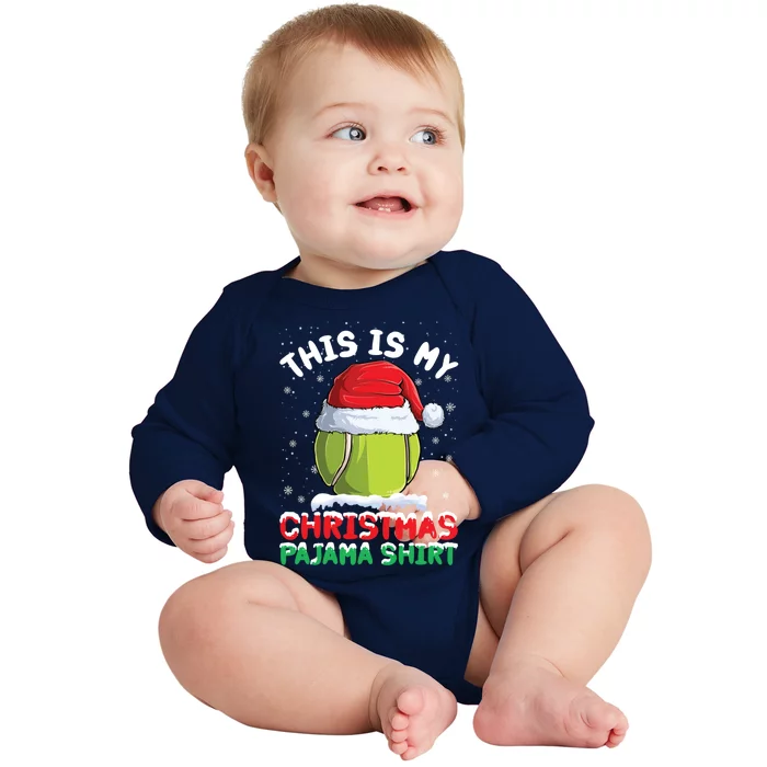 This Is My Christmas Pajama Gift Tennis Ball Santa Hat Xmas Cool Gift Baby Long Sleeve Bodysuit