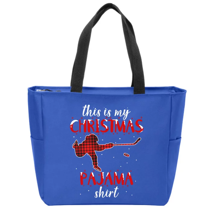 This Is My Christmas Pajama Funny Ice Hockey Cute Gift Zip Tote Bag