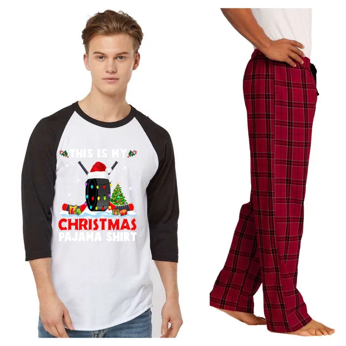 This Is My Christmas Pajama Great Gift Xmas Santa Hockey Player Gift Raglan Sleeve Pajama Set