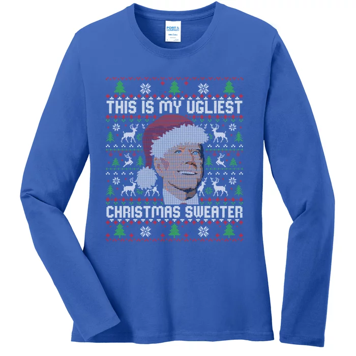 This Is My Ugliest Christmas Sweater Funny Joe Biden Xmas Gift Ladies Long Sleeve Shirt