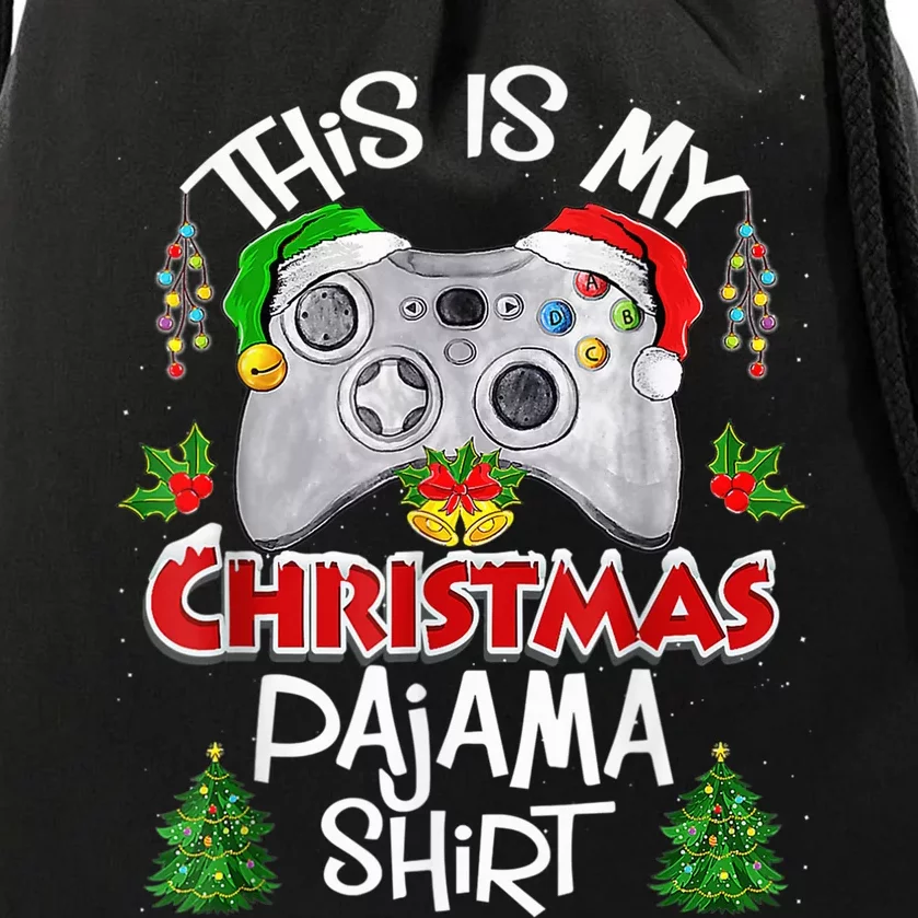 This is My Christmas Pajama Santa Hat Gamer Video Game Games Drawstring Bag