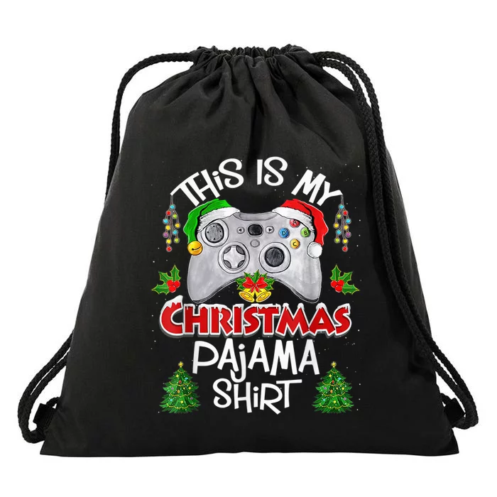 This is My Christmas Pajama Santa Hat Gamer Video Game Games Drawstring Bag