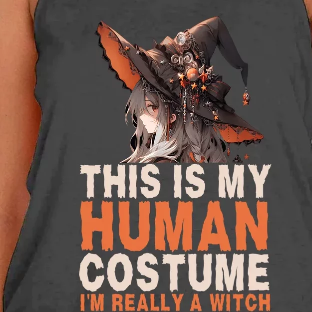 This Is My Hu Costume IM Really A Witch Halloween Funny Gift Women's Knotted Racerback Tank