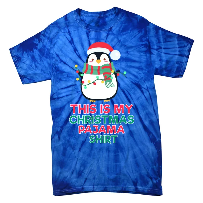 This Is My Christmas Pajama Gift Funny Christmas Penguin Gift Tie-Dye T-Shirt