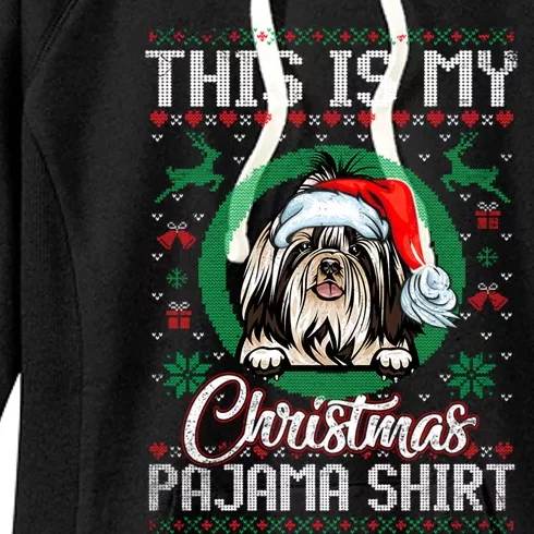 This Is My Christmas Pajama Gift Santa Shih Tzu Gift Women's Fleece Hoodie