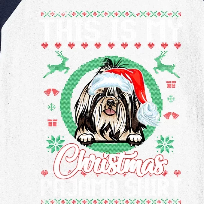 This Is My Christmas Pajama Gift Santa Shih Tzu Gift Baseball Sleeve Shirt