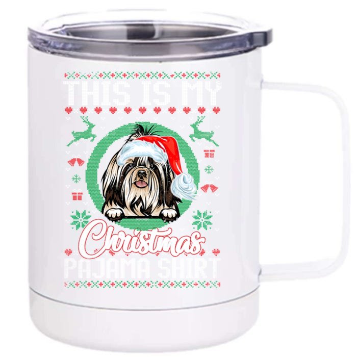 This Is My Christmas Pajama Gift Santa Shih Tzu Gift Front & Back 12oz Stainless Steel Tumbler Cup