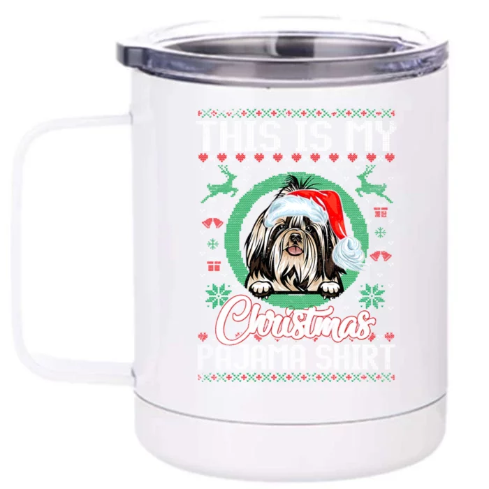 This Is My Christmas Pajama Gift Santa Shih Tzu Gift Front & Back 12oz Stainless Steel Tumbler Cup