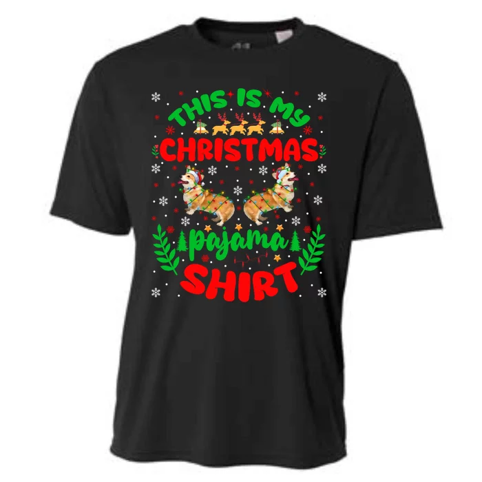 This Is My Christmas Pajamas Lighting Santa Corgi Dog Xmas Gift Cooling Performance Crew T-Shirt