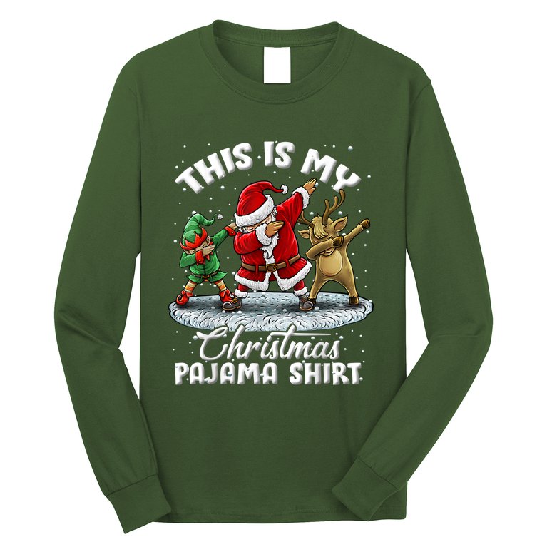 This Is My Christmas Pajama Shirt Dabbing Santa Elf Pajamas Long Sleeve Shirt