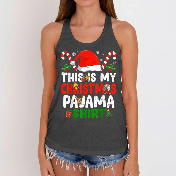 This Is My Christmas Pajama Xmas Family Matching Funny Women's Knotted Racerback Tank