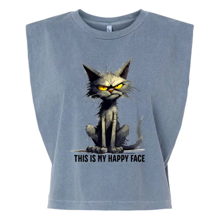 This Is My Happy Face Cat Funny Garment-Dyed Women's Muscle Tee