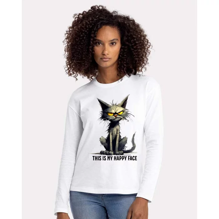 This Is My Happy Face Cat Funny Womens Cotton Relaxed Long Sleeve T-Shirt