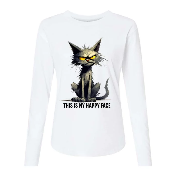 This Is My Happy Face Cat Funny Womens Cotton Relaxed Long Sleeve T-Shirt