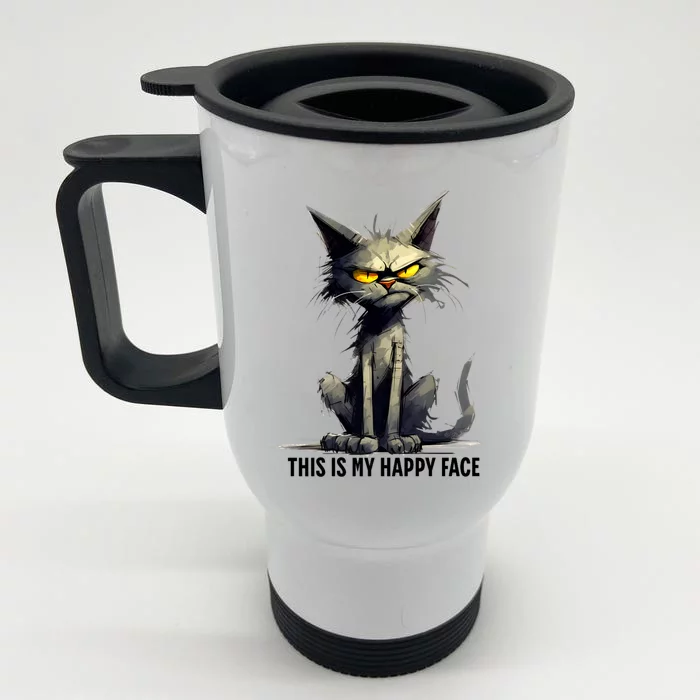 This Is My Happy Face Cat Funny Front & Back Stainless Steel Travel Mug