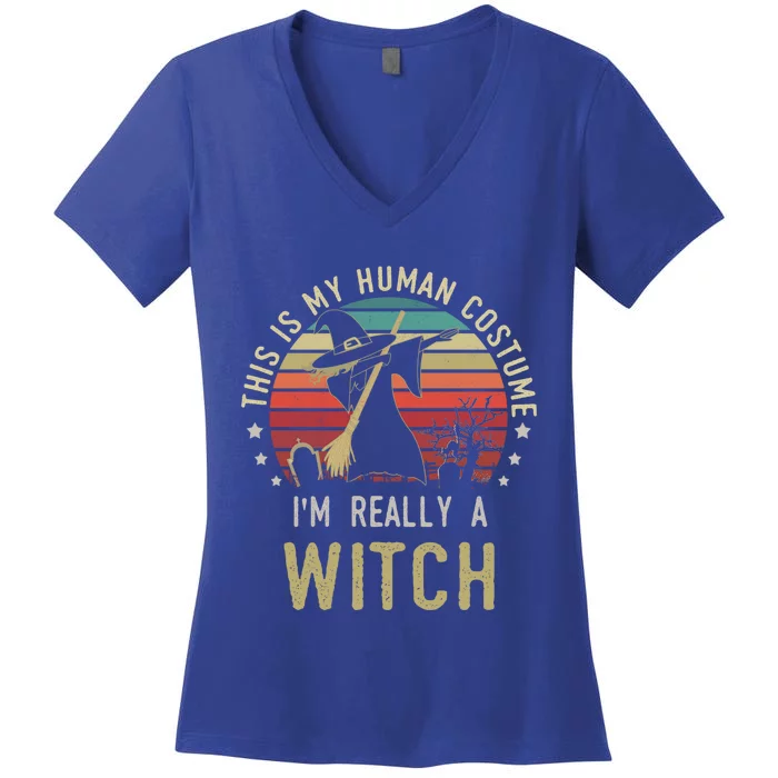 This Is My Hu Costume IM Really A Witch Retro Vintage Gift Women's V-Neck T-Shirt