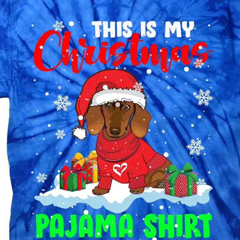 This Is My Christmas Pyjama Funny Gift Christmas Santa Dachshund Cool Gift Tie-Dye T-Shirt